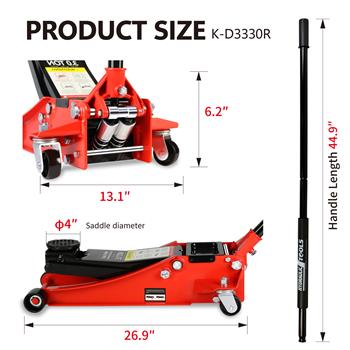 Hydraulic Low Profile and Steel Racing Floor Jack with Dual Piston Quick Lift Pump,3 Ton (6600 lb) Capacity,  Lifting range 3.3\\"-18.5\\"