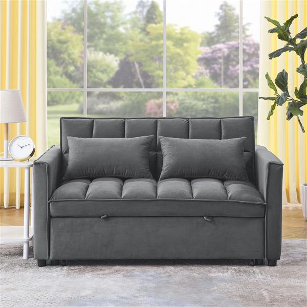 Sleeper Sofa, Convertible Sofa, Recliner, Bed, 3-in-1, 3-Position Adjustable Backrest, 2-Seater Sectional, Two Side Pockets, 2 Pillows for Living Room, Apartment, etc., Velvet Beige 54" Wide.