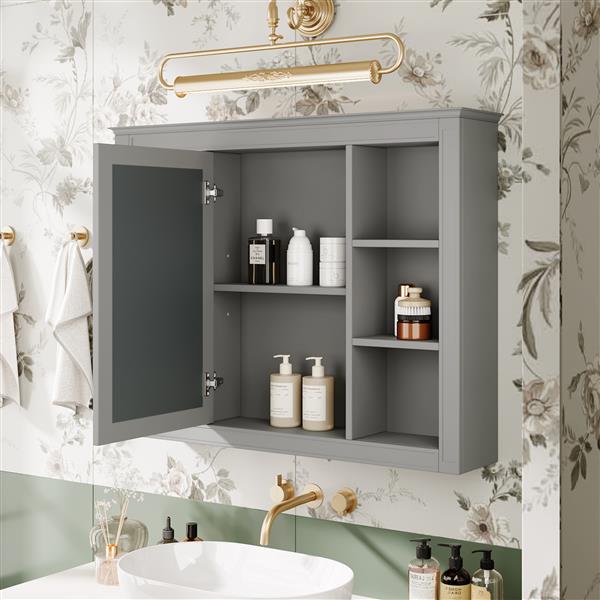 35'' x 27.5'' Medicine Cabinet, Wall Mounted Bathroom Storage Cabinet, Modern Bathroom Wall Cabinet with Mirror, Mirror Cabinet with 6 Open Shelves (Not Include Bathroom Vanity )