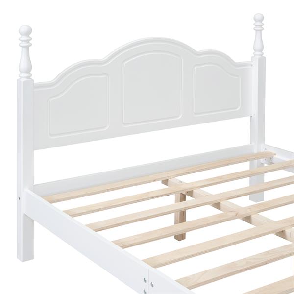 Full Size Wood Platform Bed Frame,Retro Style Platform Bed with Wooden Slat Support,White