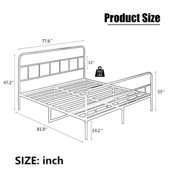 Metal Platform Bed frame with Headboard, Sturdy Metal Frame, No Box Spring Needed(King)