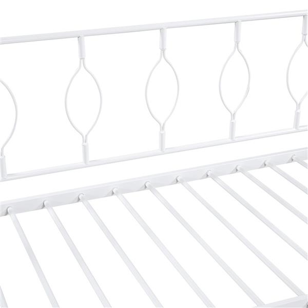 Full Size Metal Daybed with Twin Size Adjustable Trundle, Portable Folding Trundle, White