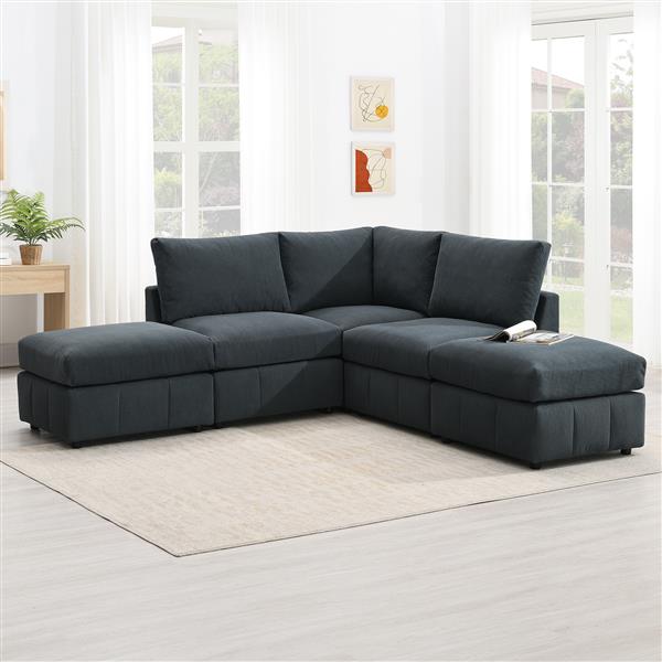 [VIDEO provided][New]93"Modern Sectional Sofa with Vertical Stripes,5-Seat Armless Couch Set with Convertible Ottomans,Various Combinations,L-Shape Indoor Furniture for Living Room,Apartment, 2 Colors