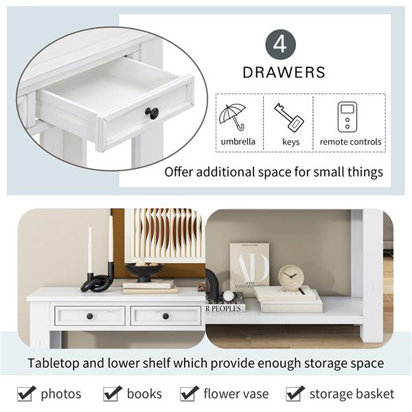 Console Table/Sofa Table with Storage Drawers and Bottom Shelf for Entryway Hallway(Antique White)