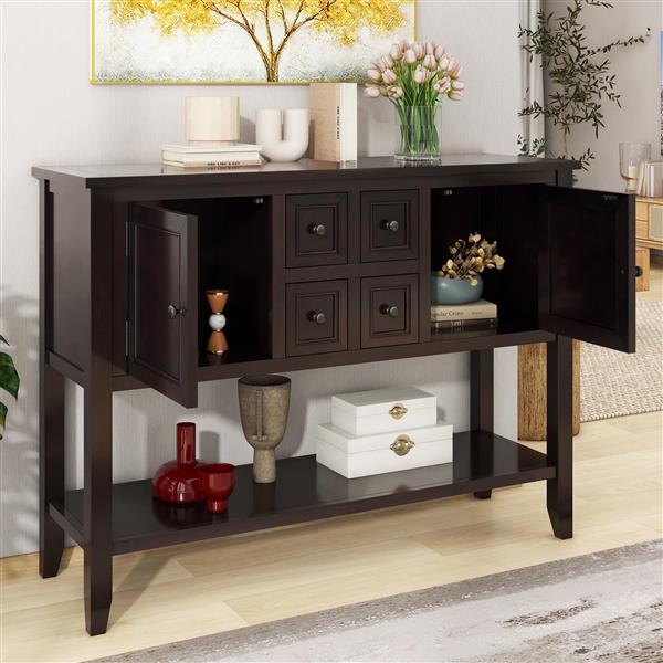 Cambridge Series  Ample Storage Vintage Console Table with Four Small Drawers and Bottom Shelf for Living Rooms, Entrances and Kitchens