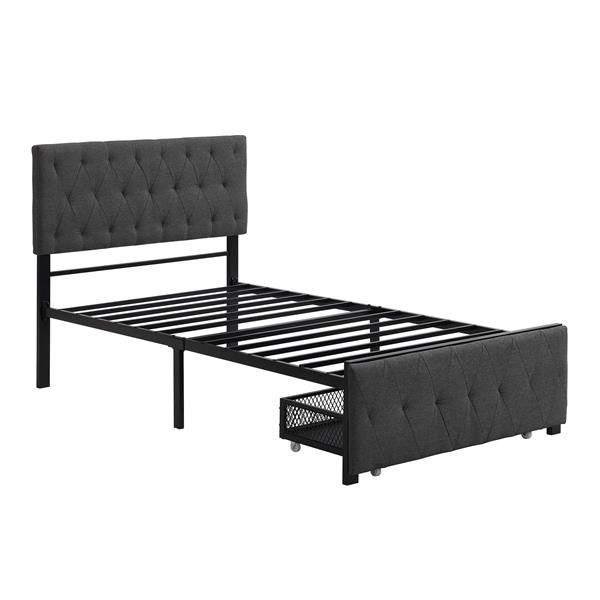 Twin Size Storage Bed Metal Platform Bed with a Big Drawer - Gray