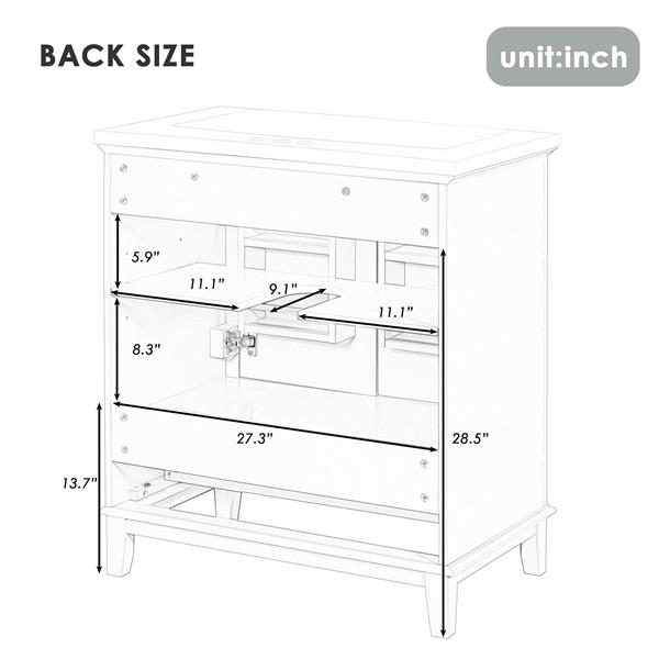 30" Bathroom Vanity with Sink Combo, Multi-functional Bathroom Cabinet with Doors and Drawer, Solid Frame and MDF Board, White