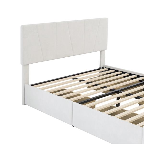 Full Size Upholstery Platform Bed with Four Drawers on Two Sides, Adjustable Headboard, Beige