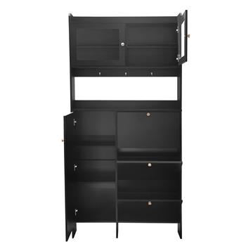 [VIDEO provided] Shoe Cabinet with Open Storage Space, Practical Hall Tree with 3 Flip Drawers, Multi-functional & Integrated Foyer Cabinet with Tempered Glass Doors for Hallway, Black