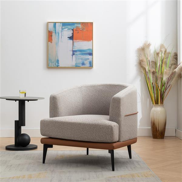 Modern Two-tone Barrel Fabric Chair, Upholstered Round Armchair for Living Room Bedroom Reading Room, Burnt Orange