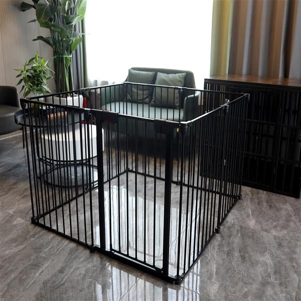 200" Adjustable Safety Gate 8 Panels Play Yard Metal Doorways Fireplace Fence Christmas Tree Fence Gate for House Stairs Gate prohibited area fence