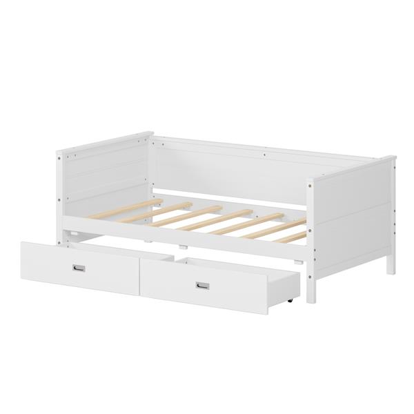 Twin Size Solid Wood Daybed with Two Drwaers for Kids Teens Dorm Bedroom Multipurpose Guest Room or Home, White