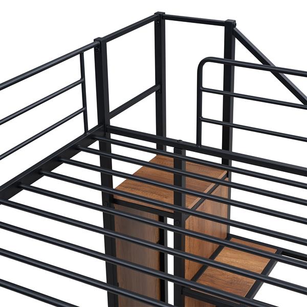 Twin Over Twin Metal Bunk Bed with Lateral Storage Ladder and Wardrobe, Black