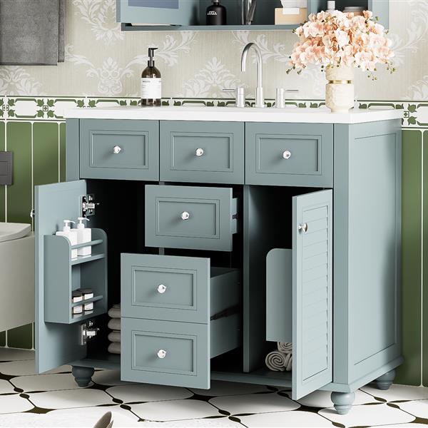 36" Bathroom Vanity Cabinet with Sink Combo Set, Undermount Resin Sink, Free Standing Vanity Set with 2 Drawers& Soft Closing Doors, Solid Wood Frame Bathroom Cabinet, Blue