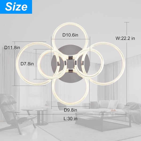 Modern LED, Flush Mount Ceiling Light with Dimmable Remote Control, 6Rings Acrylic Fixture for Bedroom, Living Room, Kitchen, Office Lamps (6 Heads)[Unable to ship on weekends, please note that]