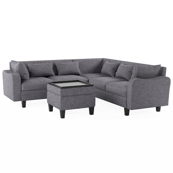 [New]87" Modern Sectional Sofa with coffee table,6-Seat Couch Set with Storage Ottoman,Various Combinations,L-Shape Indoor Furniture with Unique Armrests for Living Room,Apartment, 2 Colors(6 pillows)