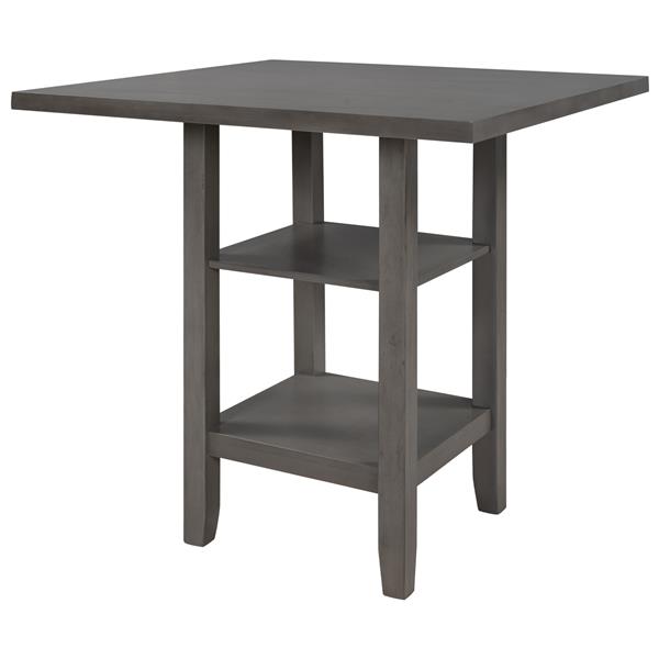 Square Wooden Counter Height Dining Table with 2-Tier Storage Shelving, Gray