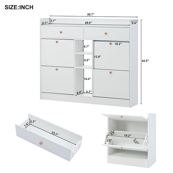 [VIDEO provided] Modern Shoe Cabinet with 4 Flip Drawers, Multifunctional 2-Tier Shoe Storage Organizer with Drawers, Free Standing Shoe Rack for Entrance Hallway, White.