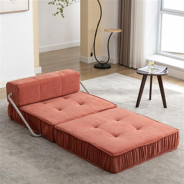 Folding Sofa Bed, Futon Sleeper Chair, Convertible Chair Floor Couch & Sleeping Mattress for Living Room, Guest Room, Home Office, Apartment, Small space, Bed, Removable Back Cushion, Orange, 1 Seat