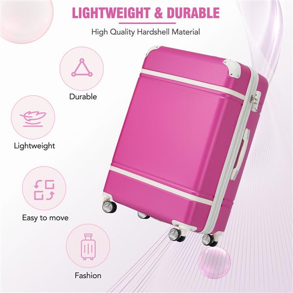 24 IN Luggage 1 Piece with TSA lock , Expandable Lightweight Suitcase Spinner Wheels, Vintage Luggage,Pink