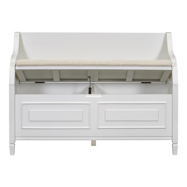 Rustic Style Solid wood Entryway Multifunctional Storage Bench with Safety Hinge (White+ Beige)