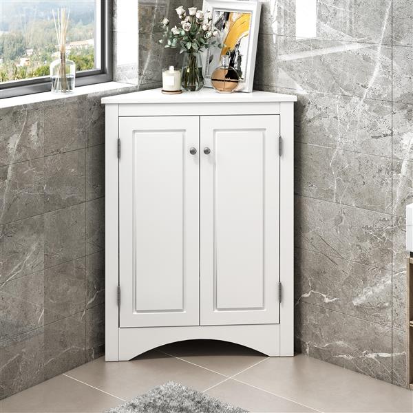 White Triangle Bathroom Storage Cabinet with Adjustable Shelves, Freestanding Floor Cabinet for Home Kitchen