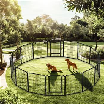 16 Panels Heavy Duty Metal Playpen with door,31.7\\"H Dog Fence Pet Exercise Pen for Outdoor