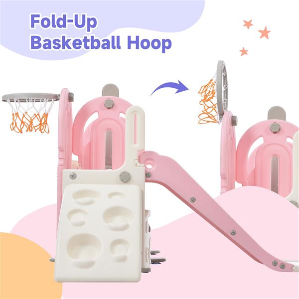 Toddler Slide and Swing Set 5 in 1, Kids Playground Climber Slide Playset with Basketball Hoop  Combination for Babies Indoor & Outdoor