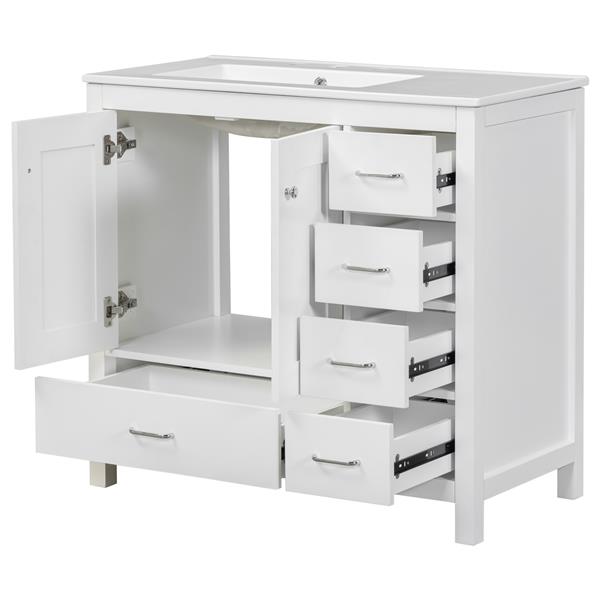 36" White Bathroom Vanity with Ceramic Sink Combo, Abundant Storage Cabinet -2 Soft-close doors and 5 drawers