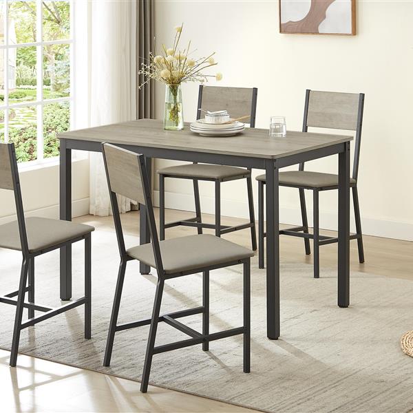 Dining Set for 5 Kitchen Table with 4 Upholstered Chairs, Grey, 47.2'' L x 27.6'' W x 29.7'' H.