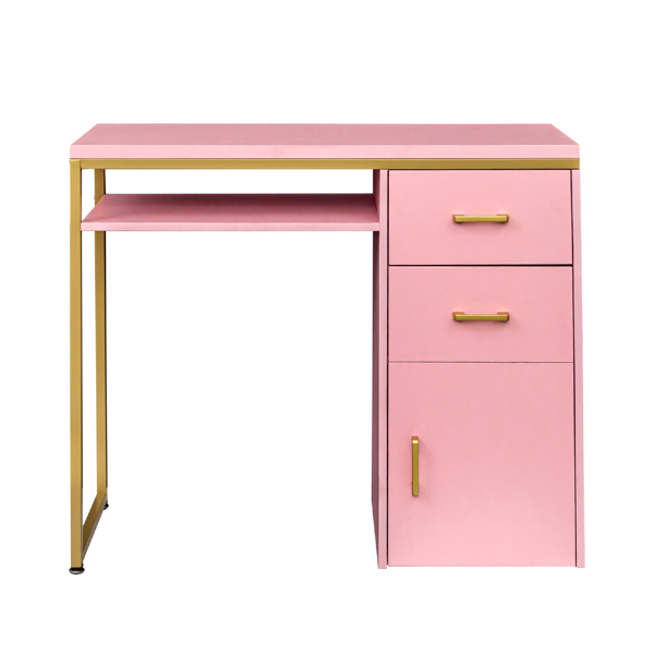 FCH pink particle board iron pipe 97*35*78cm 2 drawers and 1 door computer desk can be used in multiple scenes