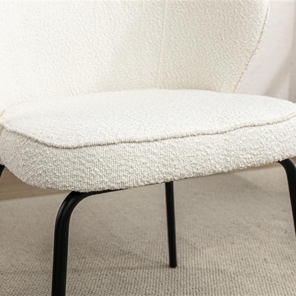 042-Set of 2 Boucle Fabric Dining Chairs With Black Metal Legs,Ivory