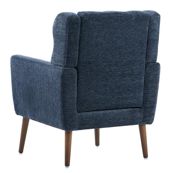 Modern Chair,Chenille Arm Chairs for Living Room,Upholstered Mordern Armchair,Comfy Soft Padded Lounge Chair in Small Space, Bedroom, w/Pillow, Solid Wood Leg (Dark Blue)