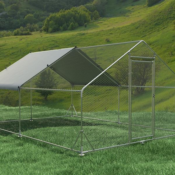 Large Metal Chicken Coop Walk-in Poultry Cage Hen Run House Rabbits Habitat Cage Spire Shaped Coop with Waterproof and Anti-Ultraviolet Cover (13.1' L x 9.8' W x 6.4' H)