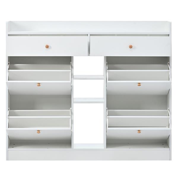 [VIDEO provided] Modern Shoe Cabinet with 4 Flip Drawers, Multifunctional 2-Tier Shoe Storage Organizer with Drawers, Free Standing Shoe Rack for Entrance Hallway, White.