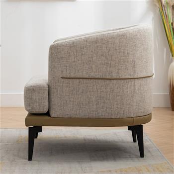 Modern Two-tone Barrel Fabric Chair, Upholstered Round Armchair for Living Room Bedroom Reading Room, Mustard Green