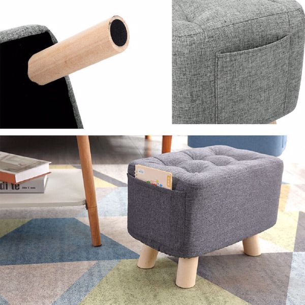 Linen Fabric Footstool Foot Rest Stool Pouffe Ottoman Seat Living Room Furniture