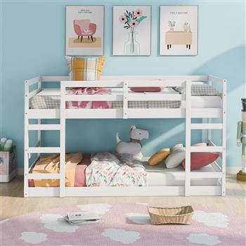 Twin Over Twin Bunk Bed with Ladder, White