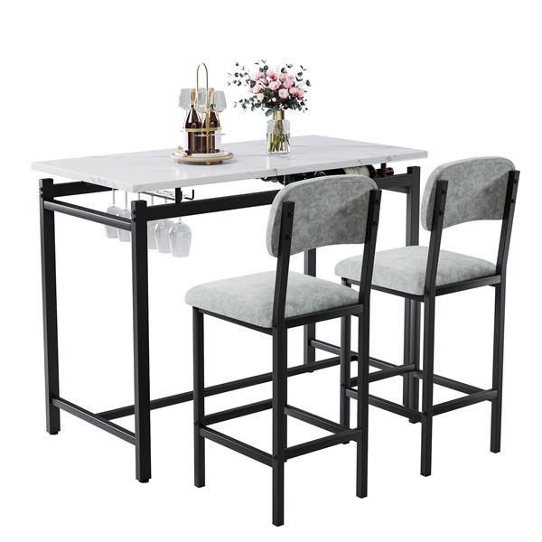 Kitchen Table Set, Dining Table and Chairs for 2, 3 Piece Dining Room Table Set with 2 Upholstered Chairs, Bar Dining Table Set for Small Spaces, Apartment, Breakfast, Pub, Rustic Black