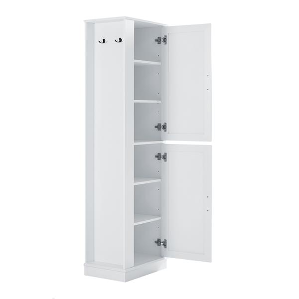 Tall Bathroom Storage Cabinet, Freestanding Storage Cabinet with Hook and Adjustable Shelf, MDF Board, White