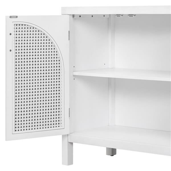 Large Storage Space Sideboard with Artificial Rattan Door and Metal Handles for Living Room and Entryway (White)