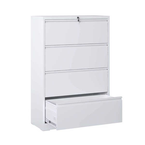 Lateral File Cabinet 4 Drawer, White Filing Cabinet with Lock, Lockable File Cabinet for Home Office, Locking Metal File Cabinet for Legal/Letter/A4/F4 Size