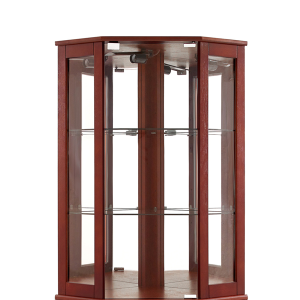 6 Shelf Corner Curio Display Cabinet with Lights, Mirrors and Adjustable Shelves, Cherry(E26 light bulb not included) 