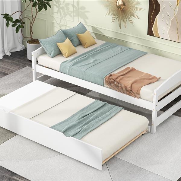 Twin Size Platform Bed with Twin Size Trundle, White