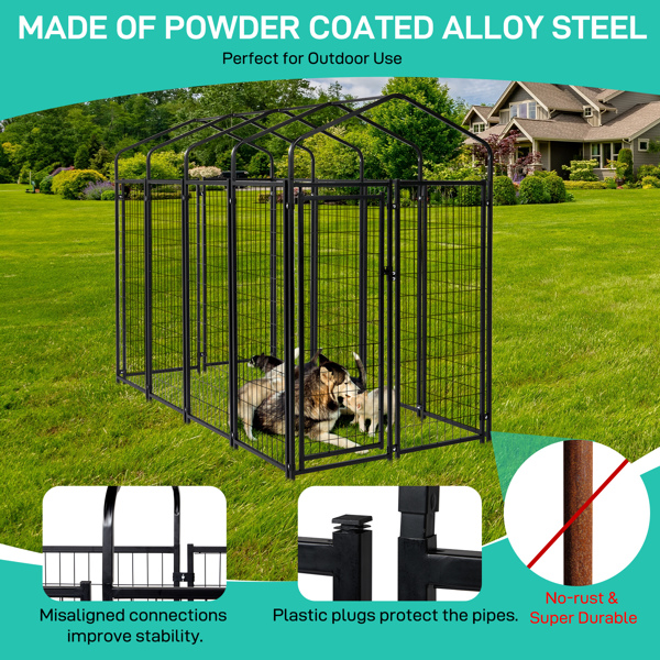 8x4x6 FT Outdoor Dog Kennel for Large Dogs, Heavy Duty Welded Wire Steel Dog Playpen Fence with UV-Resistant Waterproof Cover