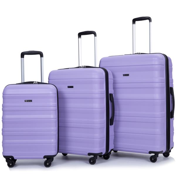 Expandable 3 Piece Luggage Sets PC Lightweight & Durable Suitcase with Two Hooks, Spinner Wheels, TSA Lock, (21/25/29) Purple