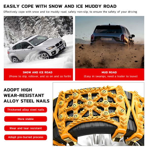 6Pcs Anti-skid Mud Ice Snow Chains Winter Safety For Car / SUV / Truck Tire Tyre