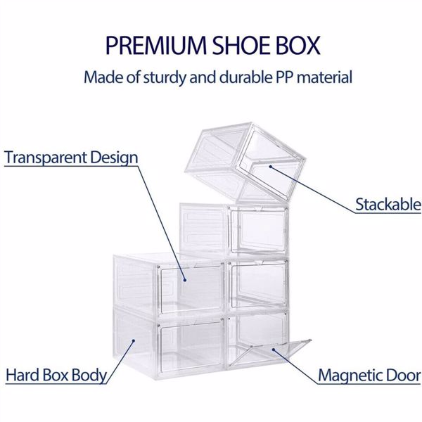 6 Pack Transparent Shoe Storage Boxes Hard Plastic Stackable Shoe Box Organiser