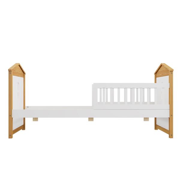 Twin Size House Shape Bed with Trundle Wooden Bed for Girls Boys Teens, No Box Spring Needed, Walnut and White