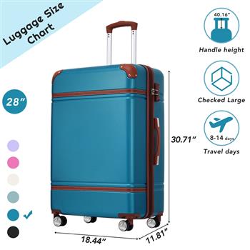 28 IN Luggage 1 Piece with TSA lock , Expandable Lightweight Suitcase Spinner Wheels, Vintage Luggage,Blue